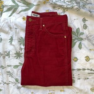 Red corduroy wrangler high waisted pants